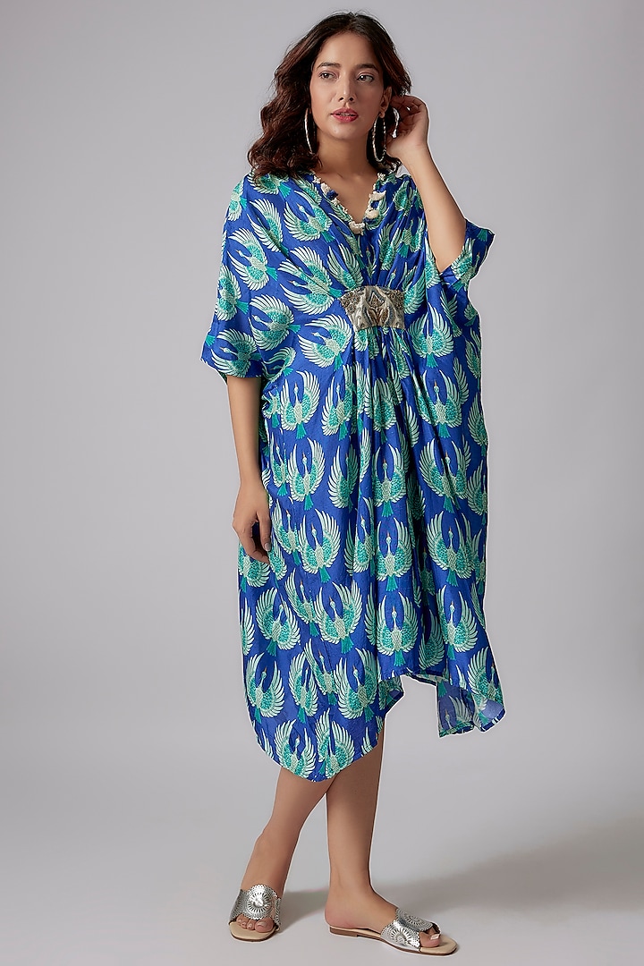 Blue Crepe Printed Kaftan Dress by PDS by Sneha