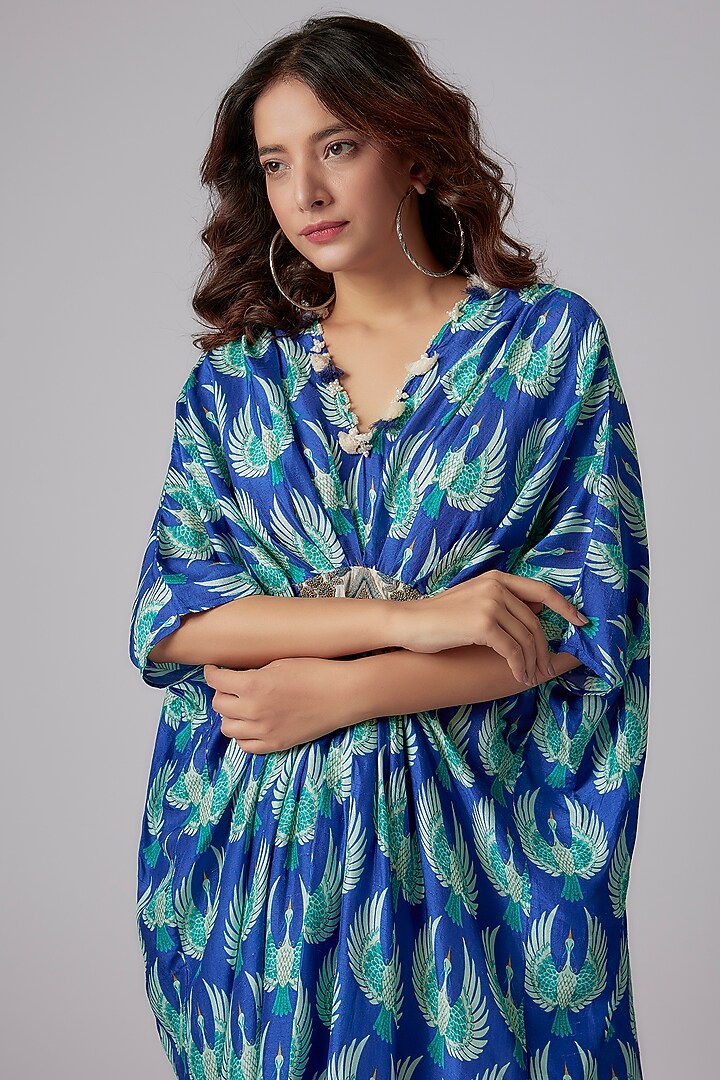 Blue Crepe Printed Kaftan Summer Dress by PDS by Sneha at Pernia's Pop Up Shop