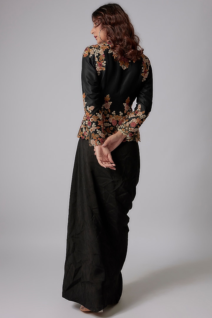 Black Silk Hand Embroidered Jacket by PDS by Sneha at Pernia's Pop Up Shop