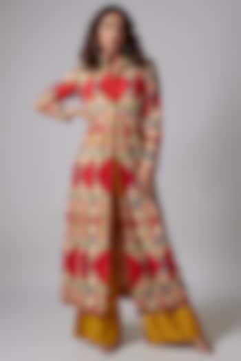 Multi-Colored Crepe Hand Embroidered Long Jacket by PDS by Sneha