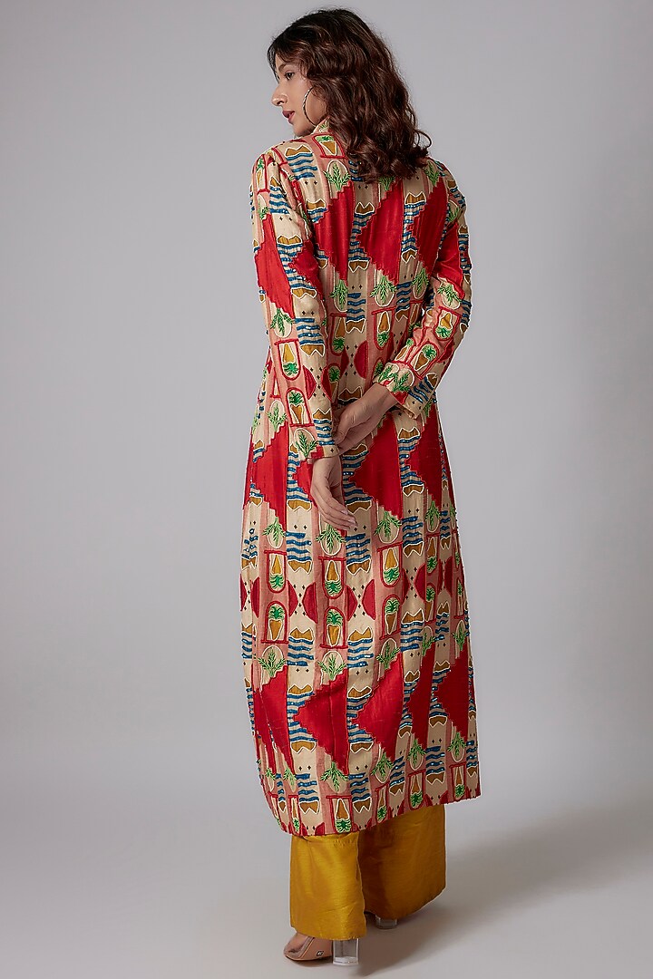 Multi-Colored Crepe Hand Embroidered Long Jacket by PDS by Sneha at Pernia's Pop Up Shop