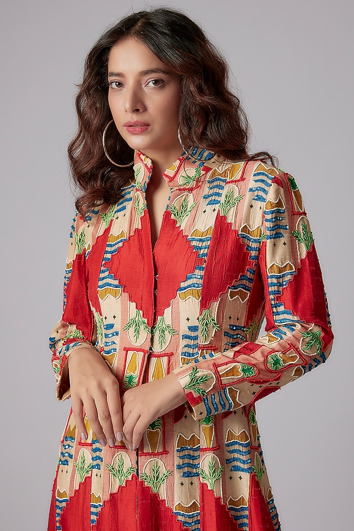 Multi-Colored Crepe Hand Embroidered Long Jacket by PDS by Sneha at Pernia's Pop Up Shop