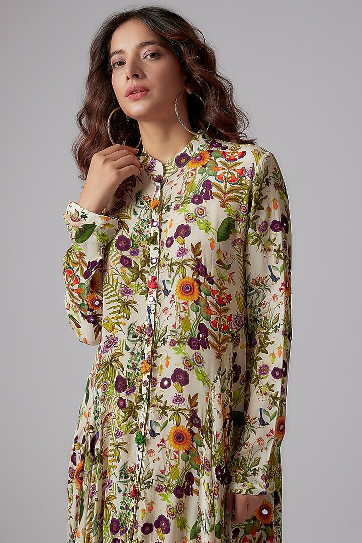 Multi-Colored Crepe Hand Embroidered & Printed Vacation Dress by PDS by Sneha at Pernia's Pop Up Shop