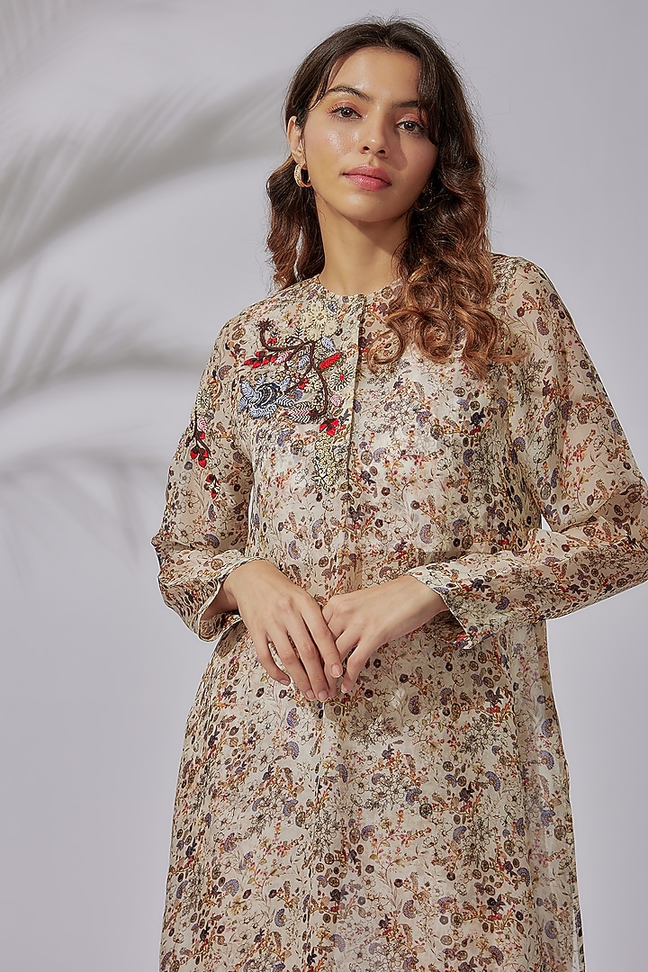 Ivory Organza Floral Printed Kurta Set by PDS by Sneha at Pernia's Pop Up Shop