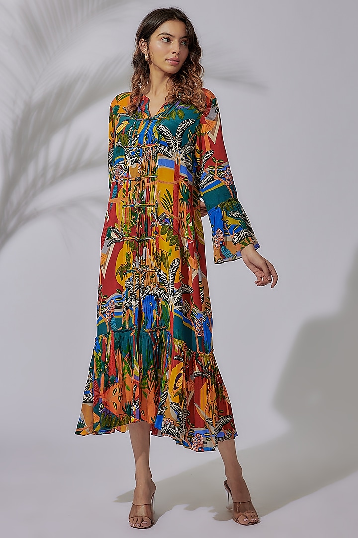 Multi-Colored Crepe Printed Dress by PDS by Sneha