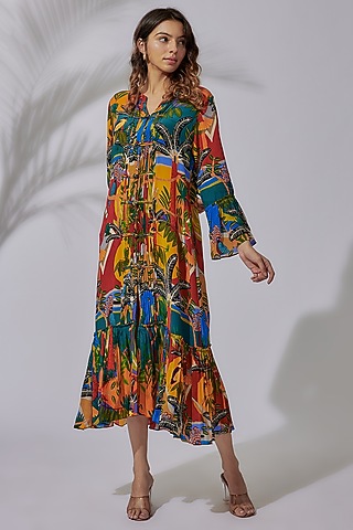 Multi-Colored Crepe Printed Dress by PDS by Sneha