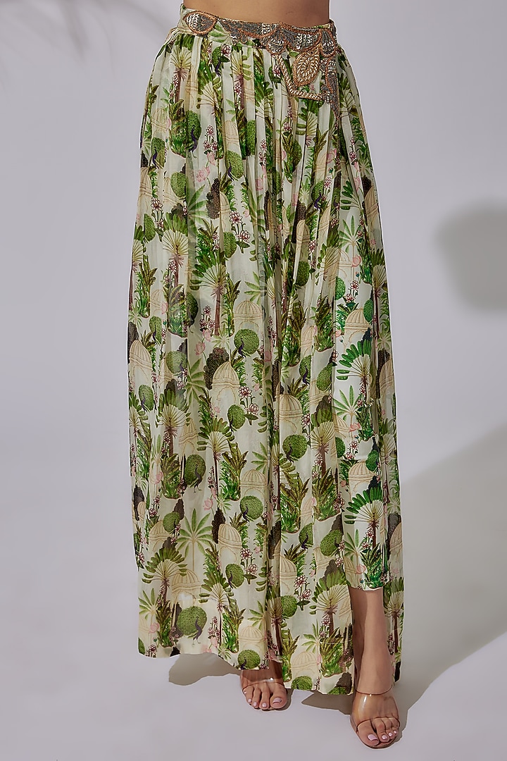 Ivory Organza & Cotton Lycra Printed Wrapped Skirt Set by PDS by Sneha at Pernia's Pop Up Shop