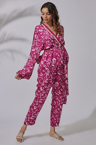 Pink Satin Printed Co-Ord Set by PDS by Sneha