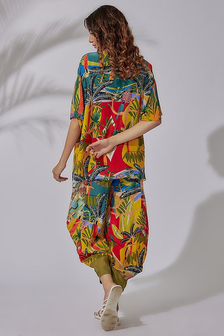 Multi-Colored Organza & Crepe Printed Dhoti Set by PDS by Sneha at Pernia's Pop Up Shop
