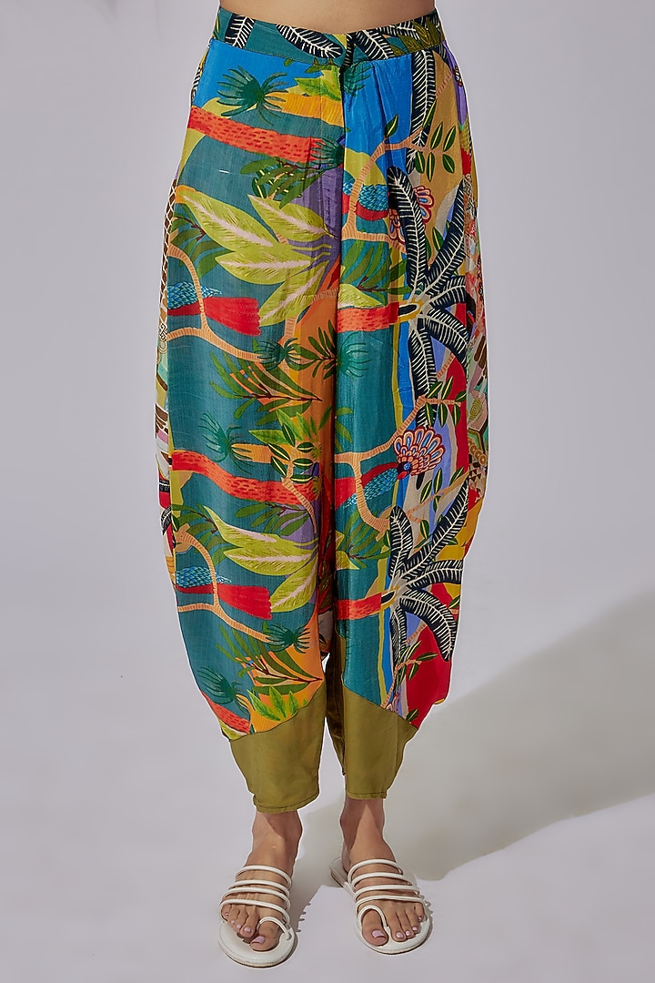Multi-Colored Organza & Crepe Printed Dhoti Set by PDS by Sneha at Pernia's Pop Up Shop