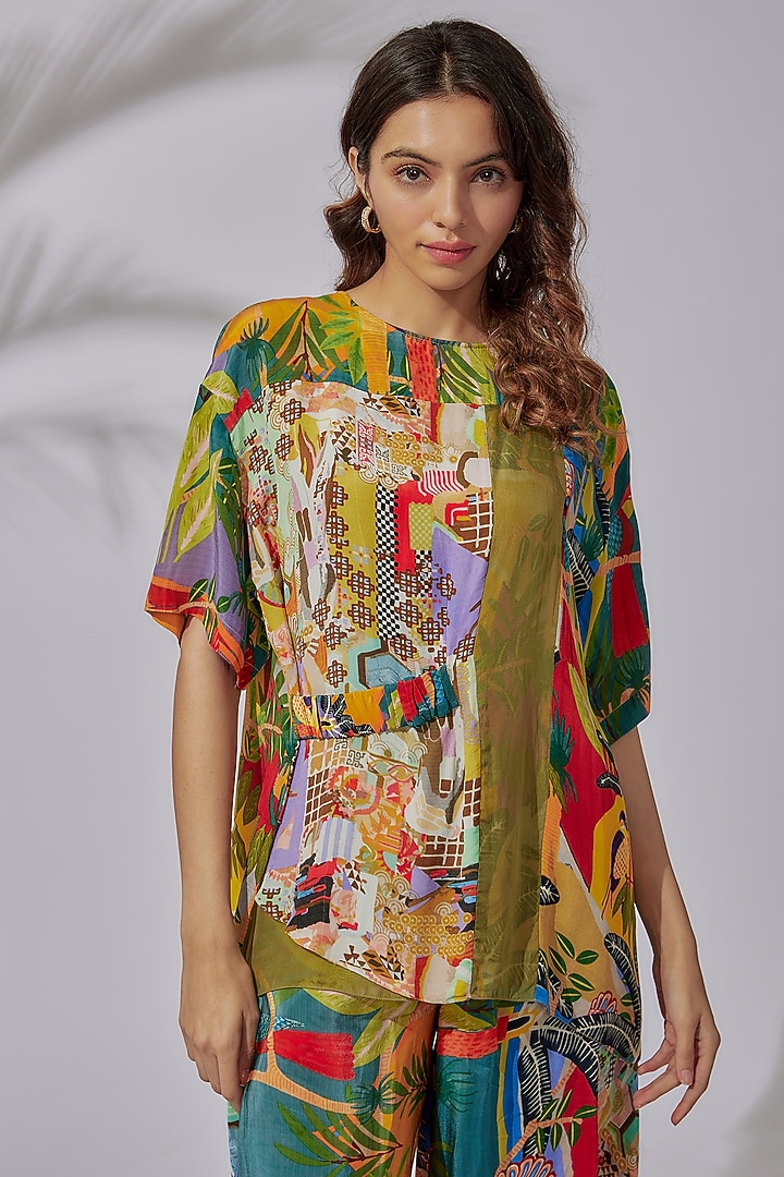 Multi-Colored Organza & Crepe Printed Dhoti Set by PDS by Sneha at Pernia's Pop Up Shop