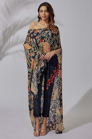 Blue Cotton Lycra & Crepe Cape Set by PDS by Sneha