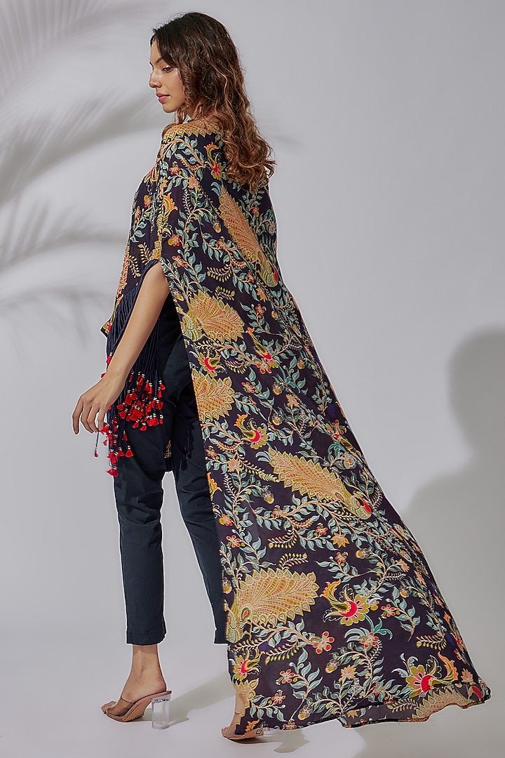 Blue Cotton Lycra & Crepe Cape Set by PDS by Sneha at Pernia's Pop Up Shop
