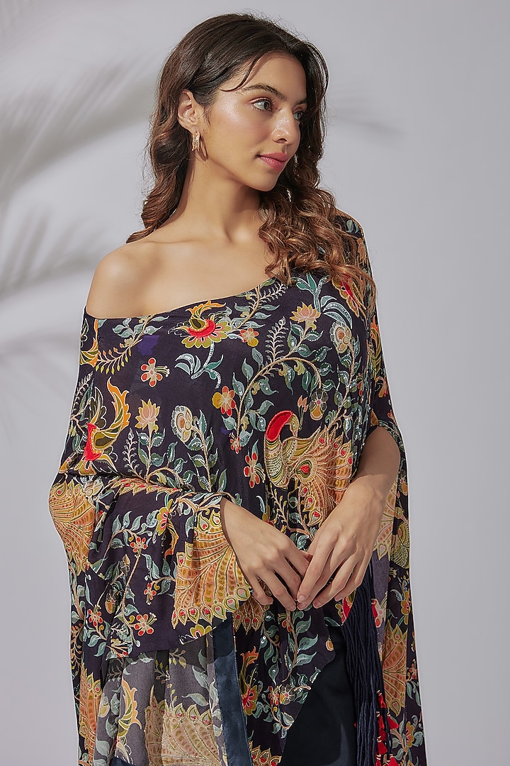 Blue Cotton Lycra & Crepe Cape Set by PDS by Sneha at Pernia's Pop Up Shop