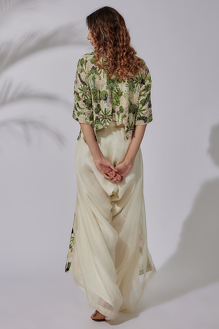 Ivory Organza & Crepe Printed Pant Set by PDS by Sneha at Pernia's Pop Up Shop
