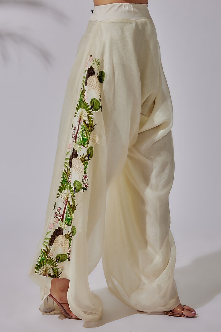 Ivory Organza & Crepe Printed Pant Set by PDS by Sneha at Pernia's Pop Up Shop