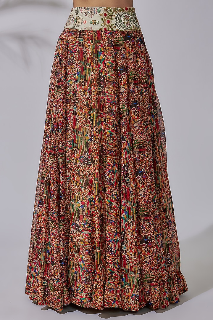 Multi-Colored Organza & Silk Printed Draped Wedding Lehenga Set by PDS by Sneha at Pernia's Pop Up Shop