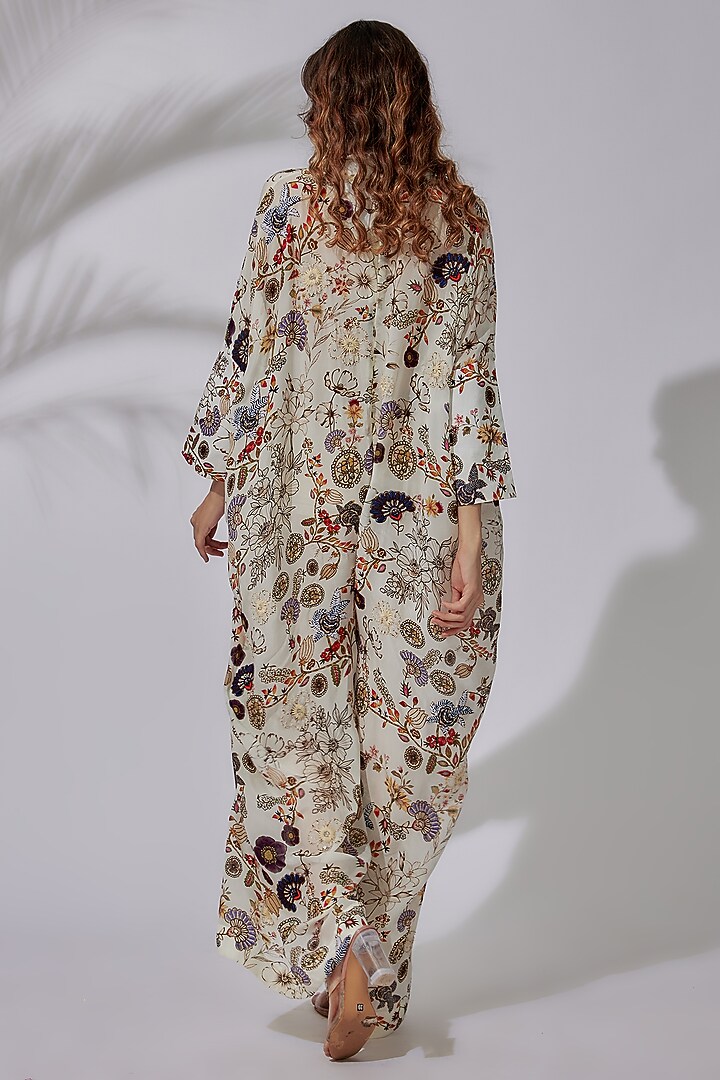 Ivory Crepe Printed & Hand Embroidered Jumpsuit by PDS by Sneha at Pernia's Pop Up Shop