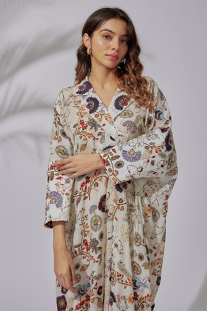 Ivory Crepe Printed & Hand Embroidered Jumpsuit by PDS by Sneha at Pernia's Pop Up Shop