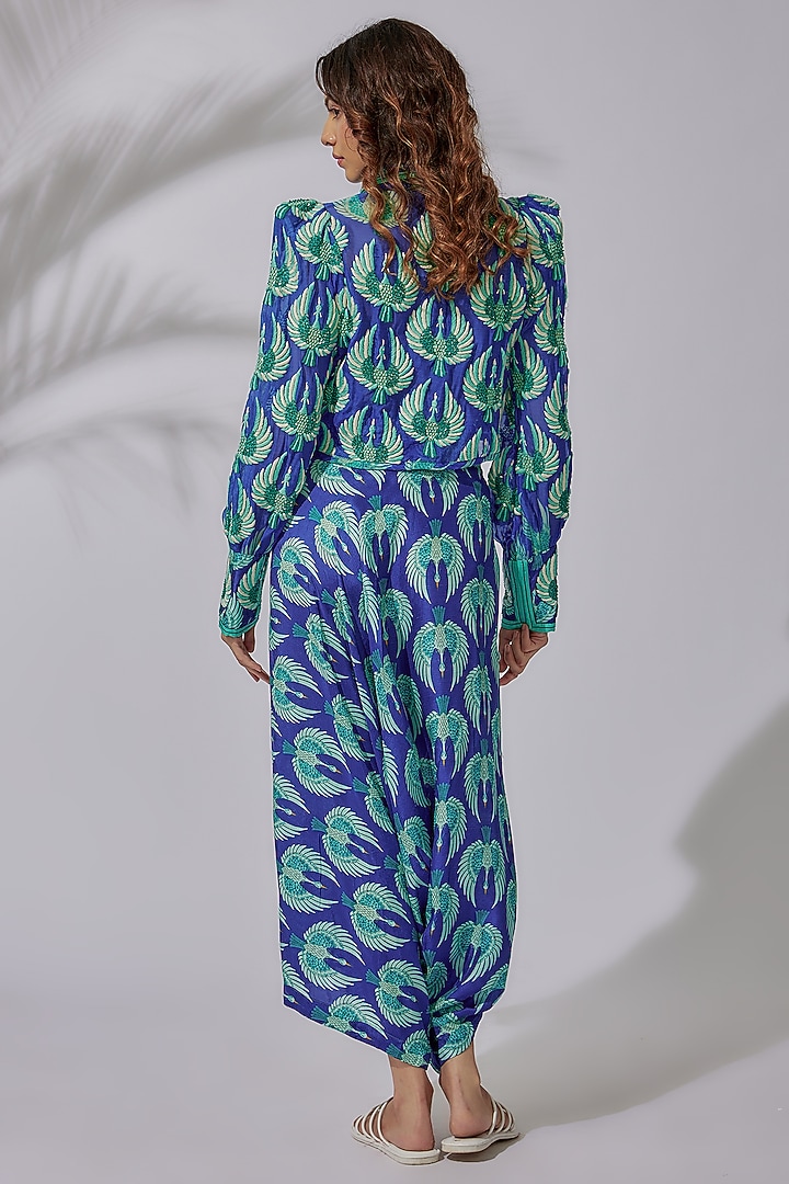 Blue Organza & Crepe Printed Dhoti Set by PDS by Sneha at Pernia's Pop Up Shop