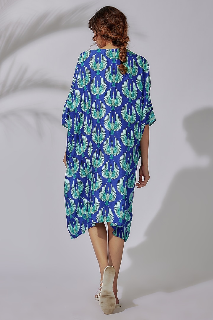 Blue Crepe Printed & Hand Embroidered Kaftan Summer Dress by PDS by Sneha at Pernia's Pop Up Shop
