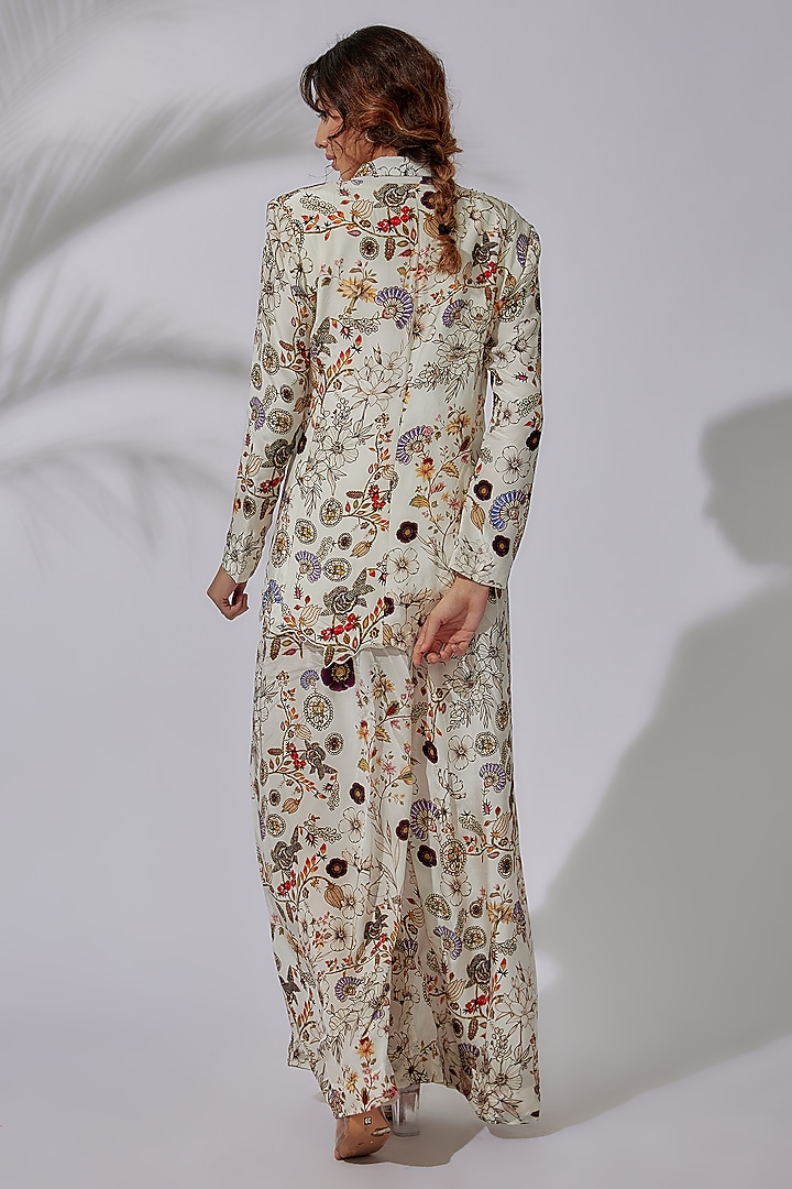 Ivory Crepe & Cotton Lycra Printed Jacket Set by PDS by Sneha at Pernia's Pop Up Shop