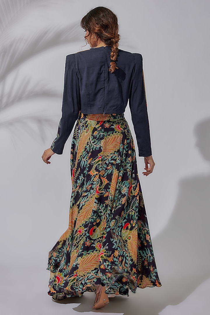 Blue Crepe & Silk Printed Lehenga Set by PDS by Sneha at Pernia's Pop Up Shop