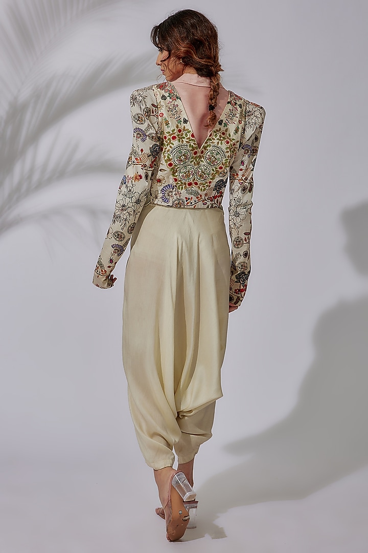 Ivory Silk & Cotton Lycra Dhoti Set by PDS by Sneha at Pernia's Pop Up Shop