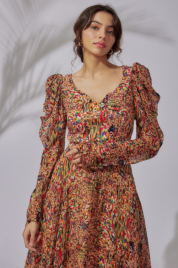Multi-Colored Organza & Crepe Printed Party Wear Gown by PDS by Sneha at Pernia's Pop Up Shop