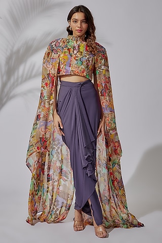 Purple Spanish Lycra Wrapped Skirt Set by PDS by Sneha