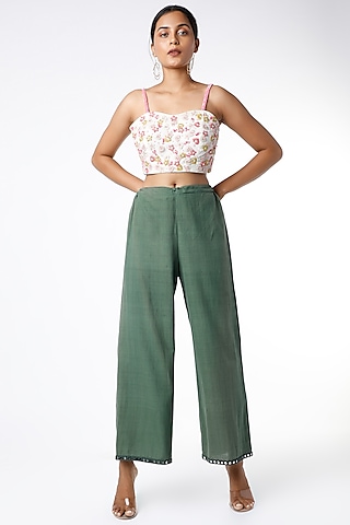 Green Cotton Blend Pants by Purvi Doshi