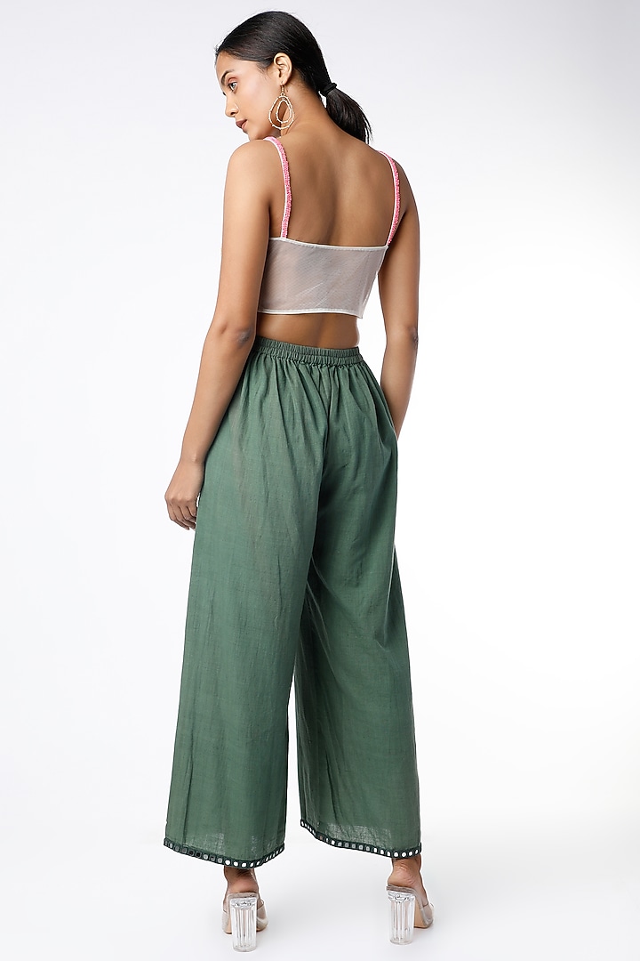 Green Cotton Blend Pants by Purvi Doshi at Pernia's Pop Up Shop