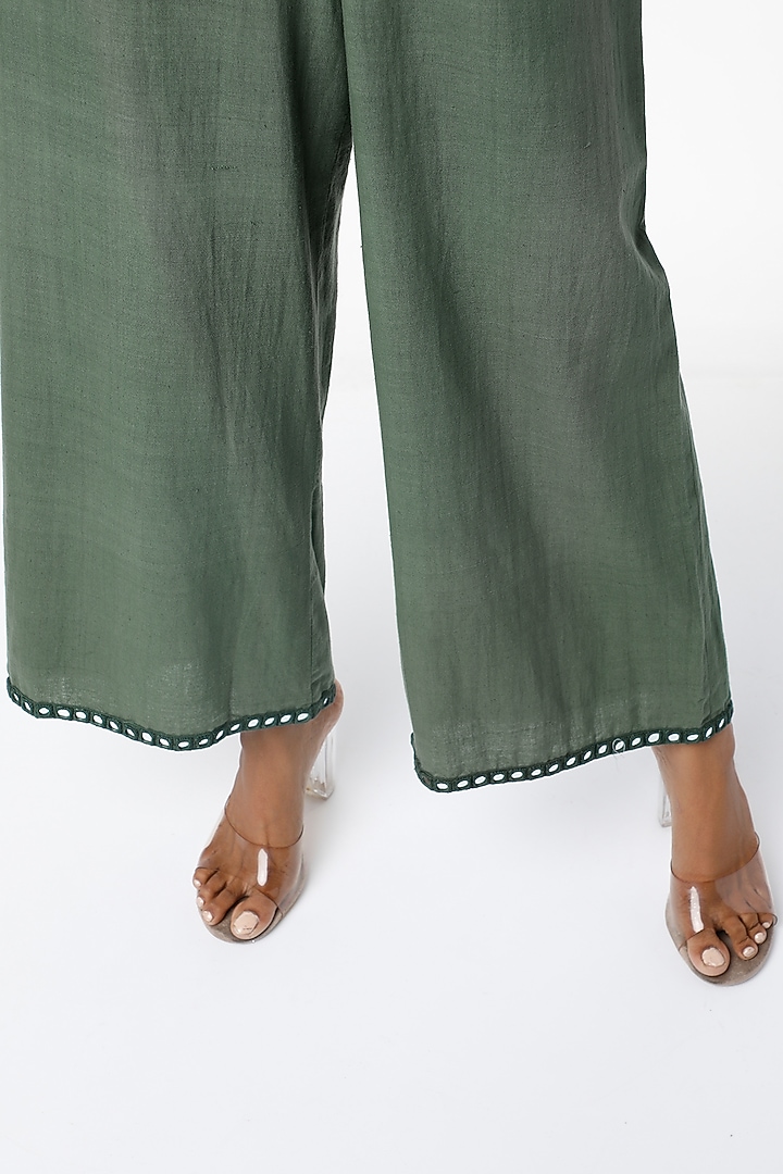 Green Cotton Blend Pants by Purvi Doshi at Pernia's Pop Up Shop