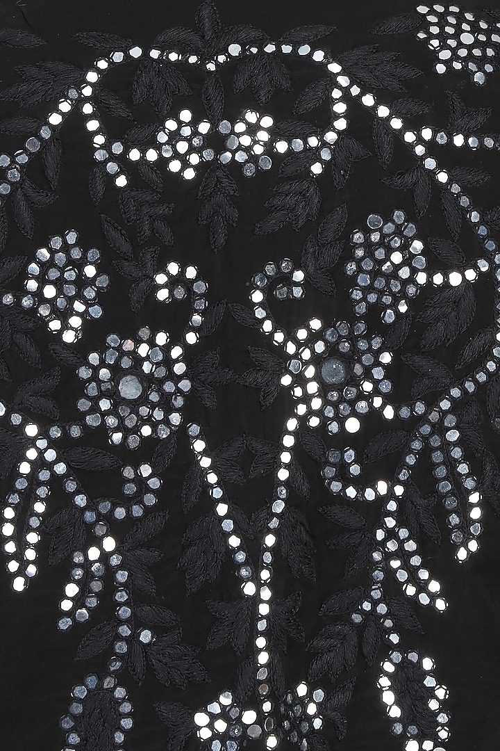 Black draped dress with mirror work embellished jacket available only at Pernia's Pop Up Shop.