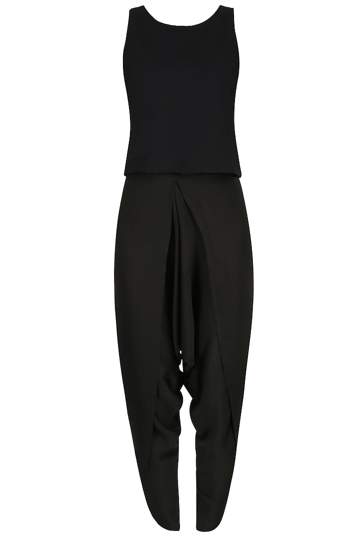 Black mirror work embellished top with draped dhoti pants available only at Pernia's Pop Up Shop.