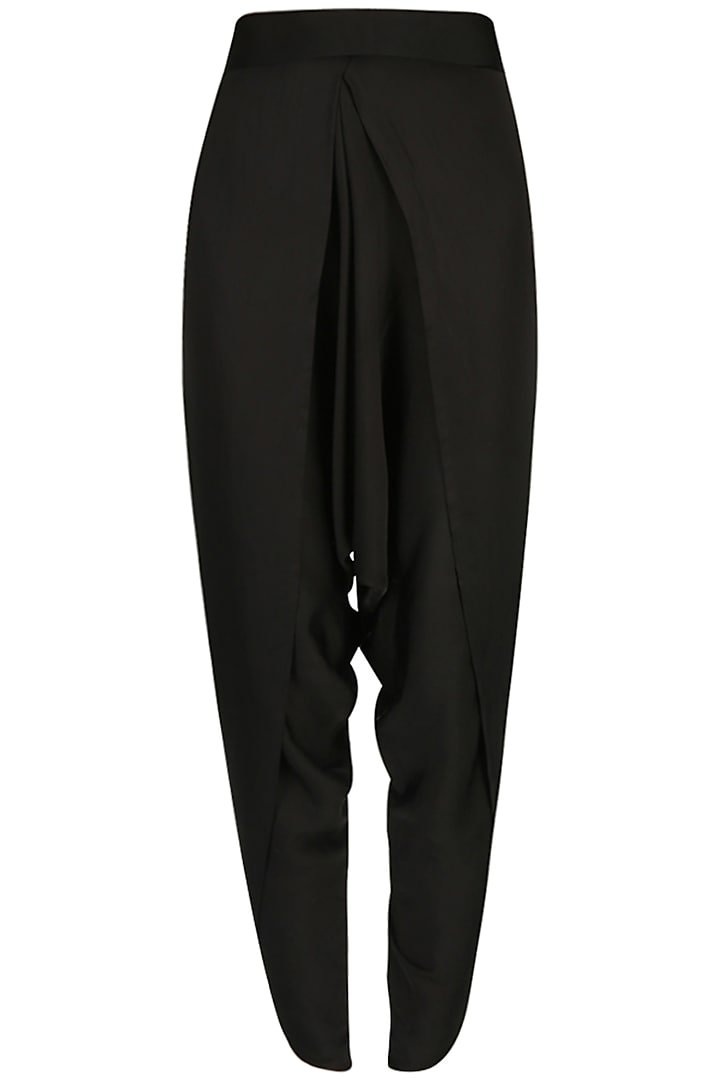 Black mirror work embellished top with draped dhoti pants available only at Pernia's Pop Up Shop.