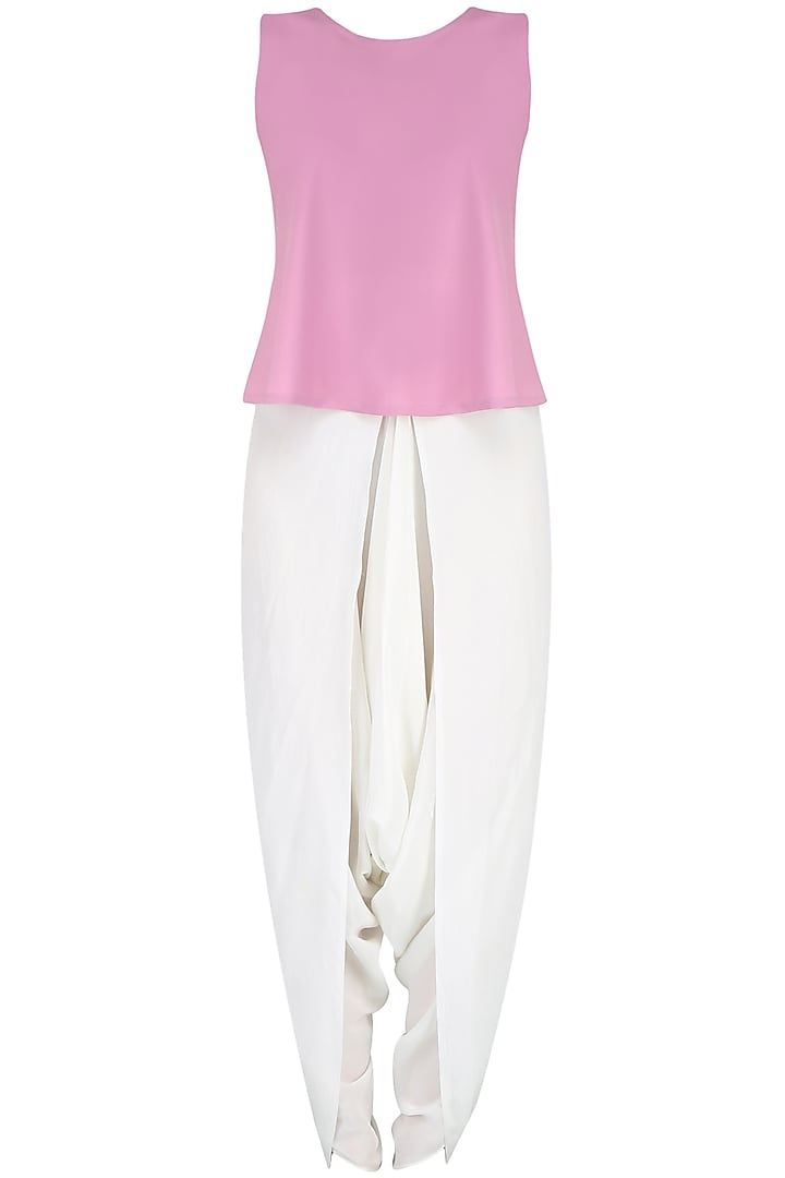 Onion pink mirror work cape with off white dhoti pants available only at Pernia's Pop Up Shop.