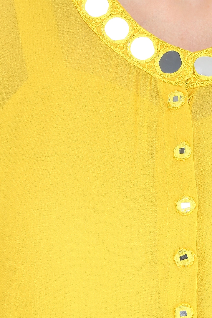 Off white and yellow ombre shaded mirror work kurta with inner and scarf available only at Pernia's Pop Up Shop.