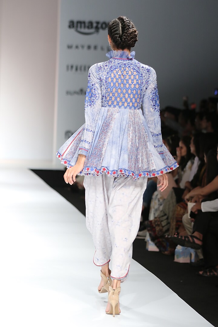 Indigo and white block printed angrakha tunic with salwar pants available only at Pernia's Pop Up Shop.