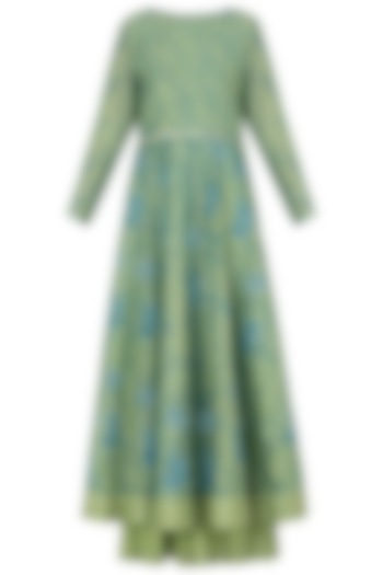 Blue and Green Embroidered Anarkali Gown by Poonam Dubey Designs