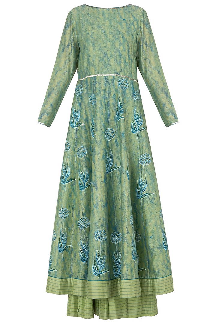 Blue and green embroidered anarkali gown available only at Pernia's Pop Up Shop.