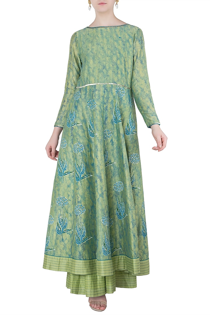 Blue and green embroidered anarkali gown available only at Pernia's Pop Up Shop.