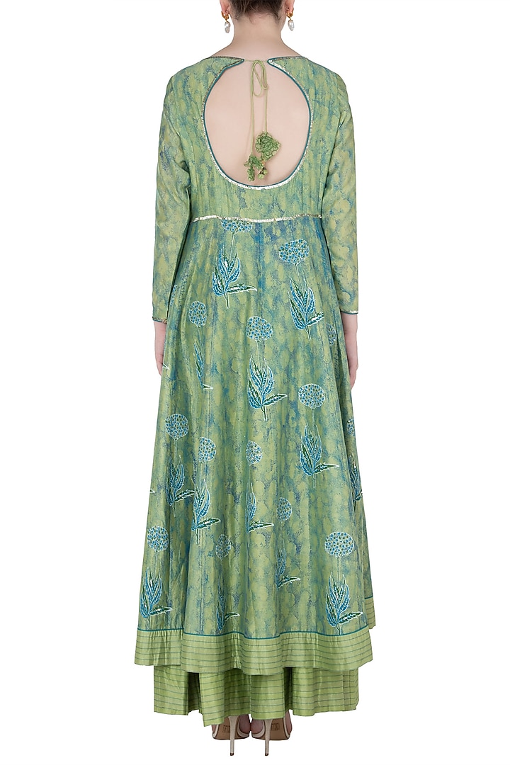 Blue and green embroidered anarkali gown available only at Pernia's Pop Up Shop.
