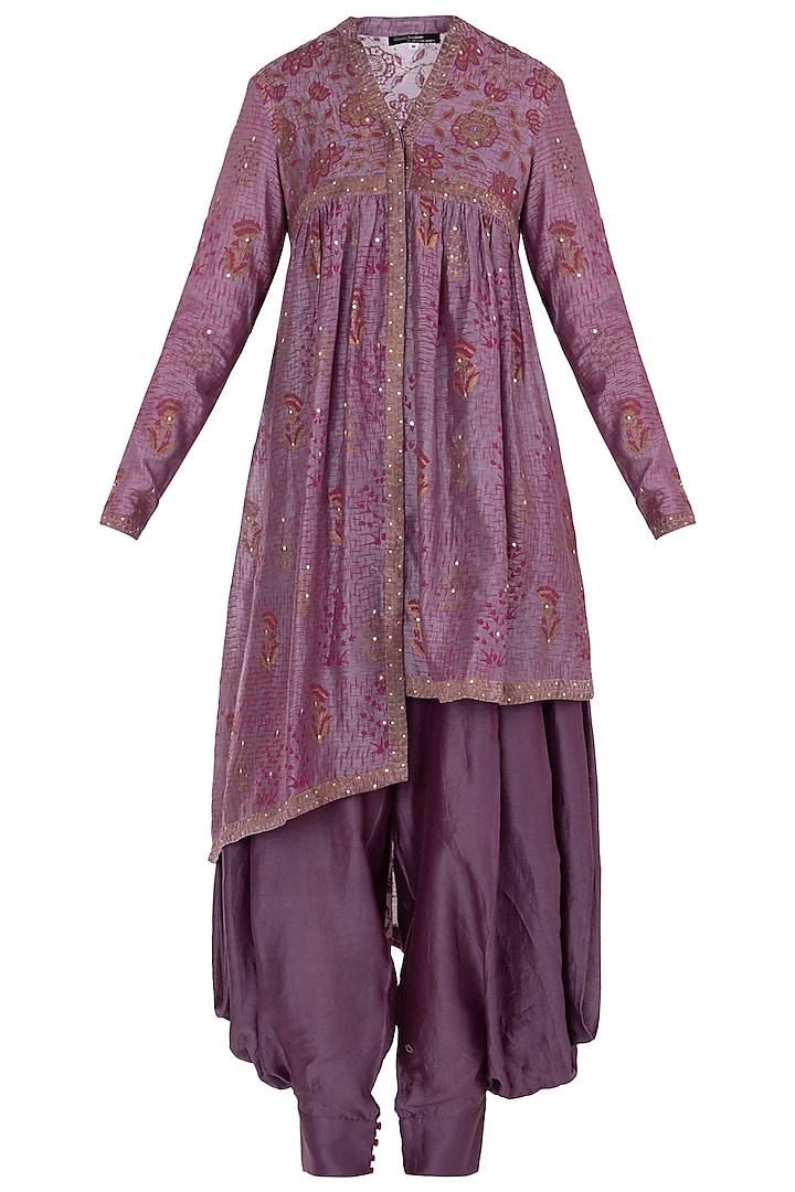 Wine Block Printed Tunic with Dhoti Pants by Poonam Dubey Designs