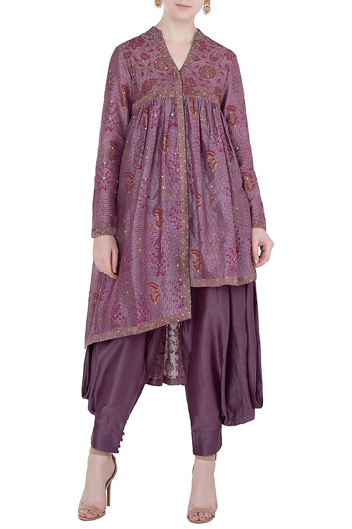 Wine block printed tunic with dhoti pants available only at Pernia's Pop Up Shop.