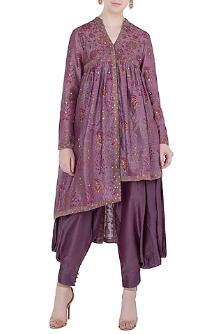 Wine Block Printed Tunic with Dhoti Pants by Poonam Dubey Designs