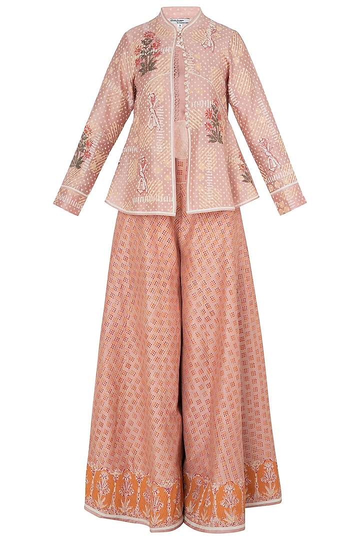 Peach Peplum Jacket with Sharara Pants by Poonam Dubey Designs