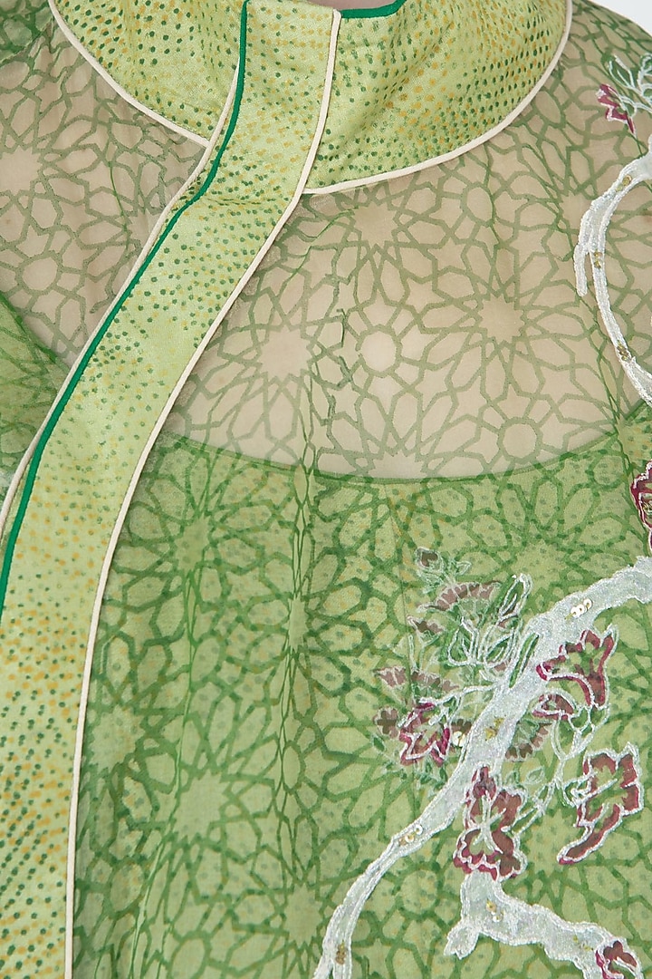 Green block printed anarkali with jacket available only at Pernia's Pop Up Shop.