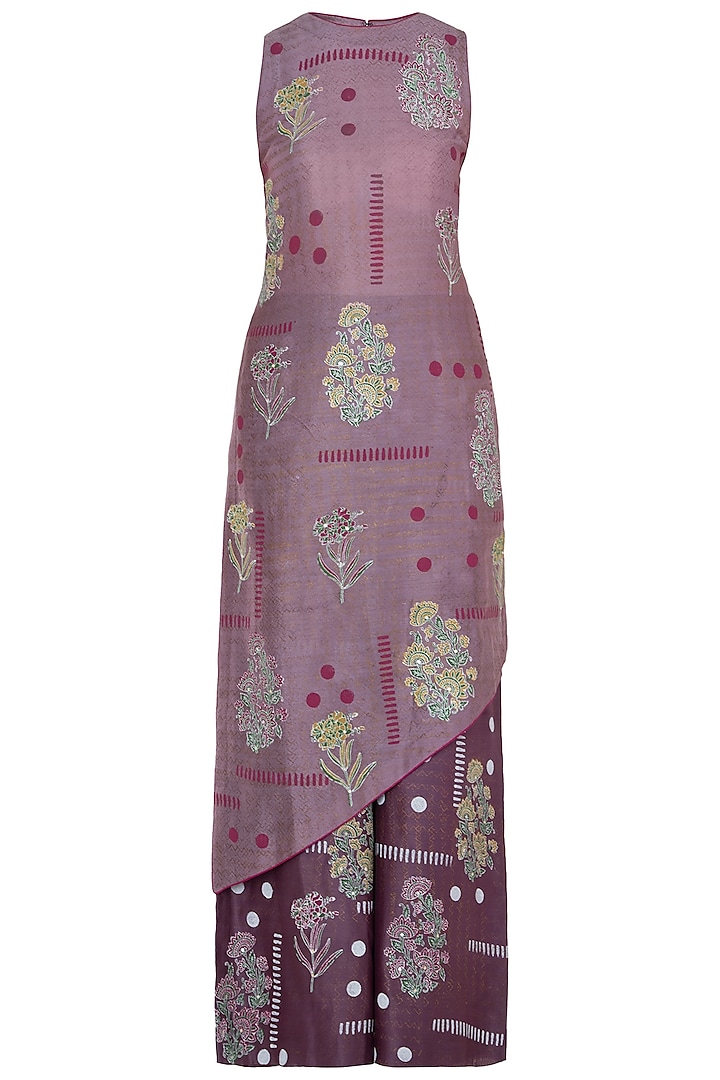 Purple Block Printed Tunic with Pants by Poonam Dubey Designs