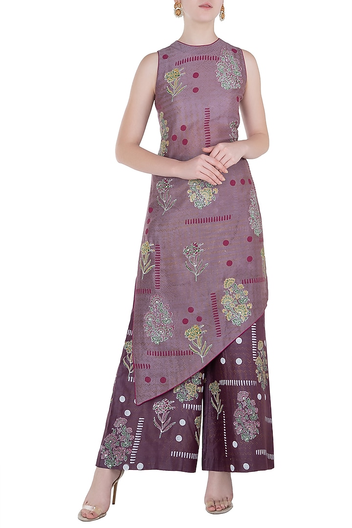 Purple block printed tunic with pants available only at Pernia's Pop Up Shop.